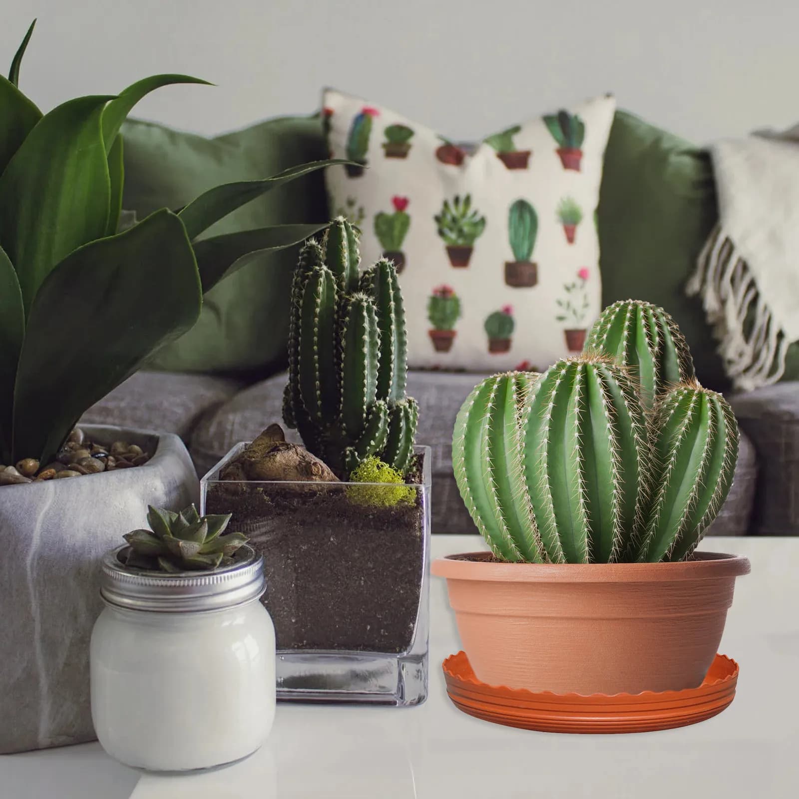 2Pcs Round Resin Plant Pot Tray Drip Saucer for Ceramic Basin Flower Pot Bonsai Succulent Plants Non-Slip Flat Bottom Surface