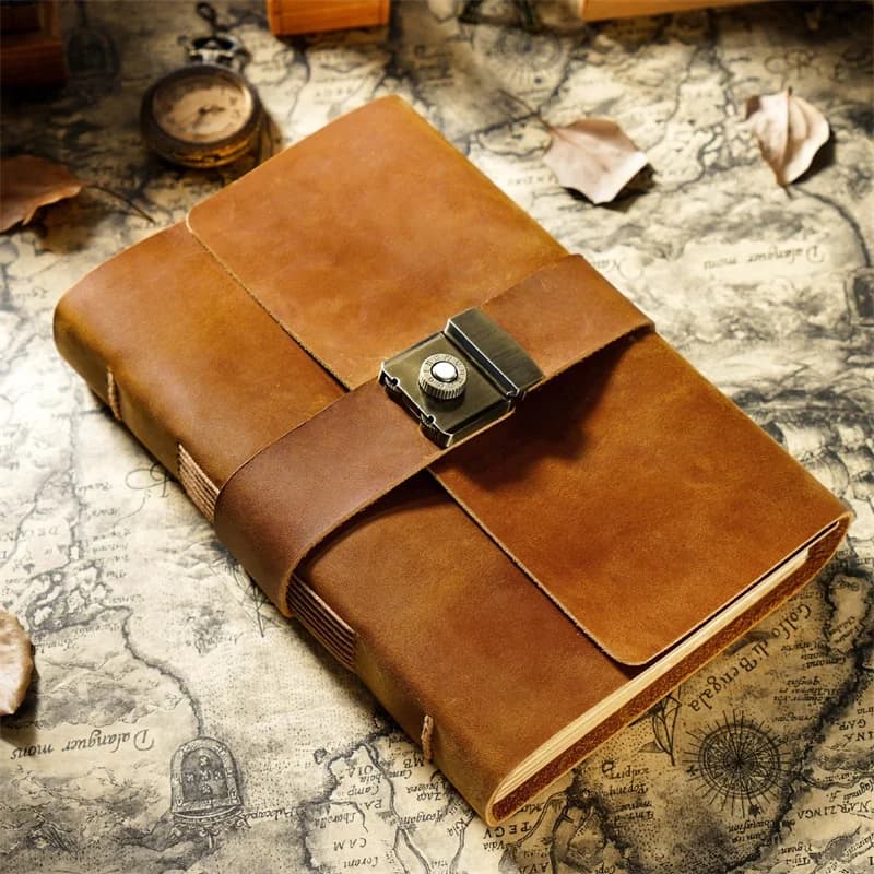 Diario con Password A5 A7 copertina in vera pelle di vacchetta carta vuota quaderno spesso quaderno con serratura in metallo quaderni retrò fatti a mano