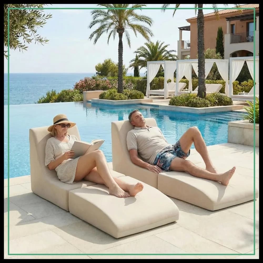 Set di 2 Poltrone Sacco da Esterno con Supporto Lombare, Sdraio Impermeabile da Spiaggia per Adulti, Imbottitura in Memory Foam, Beige