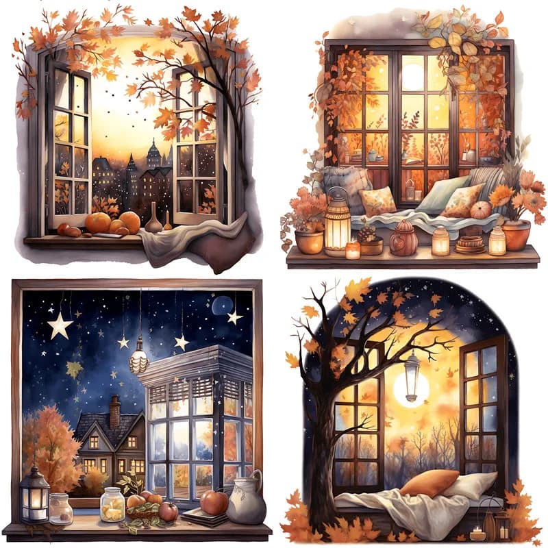 12Pcs/Pack Autumn Time Sticker DIY Craft Scrapbooking Album Junk Journal Decorative Stickers