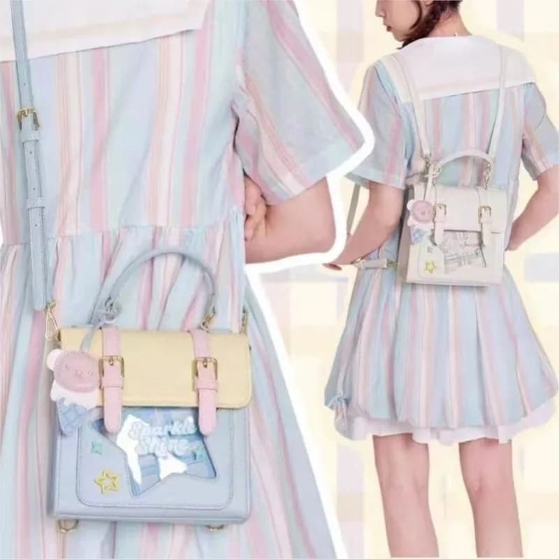 Zaino dolce e carino color caramello Borsa a tracolla in pelle con contrasto di stelle da donna Moda versatile stile scolastico Mochilas Mujer