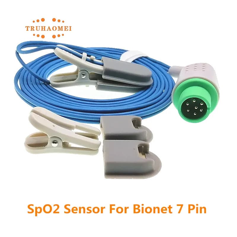 SpO2 7 Pin Round Sensor Compatible with Bionet BM3 BM5 BM7, Reusable Pulse Oxometer and Cardiac Frequency, for Newborns, Children, Adults and Veterinary Use
