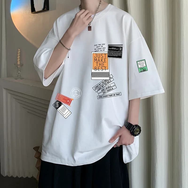 T-shirt in cotone da uomo T-shirt oversize da uomo bianca T-shirt estive casual con stampa di lettere Moda per uomo 5XL Abbigliamento maschile