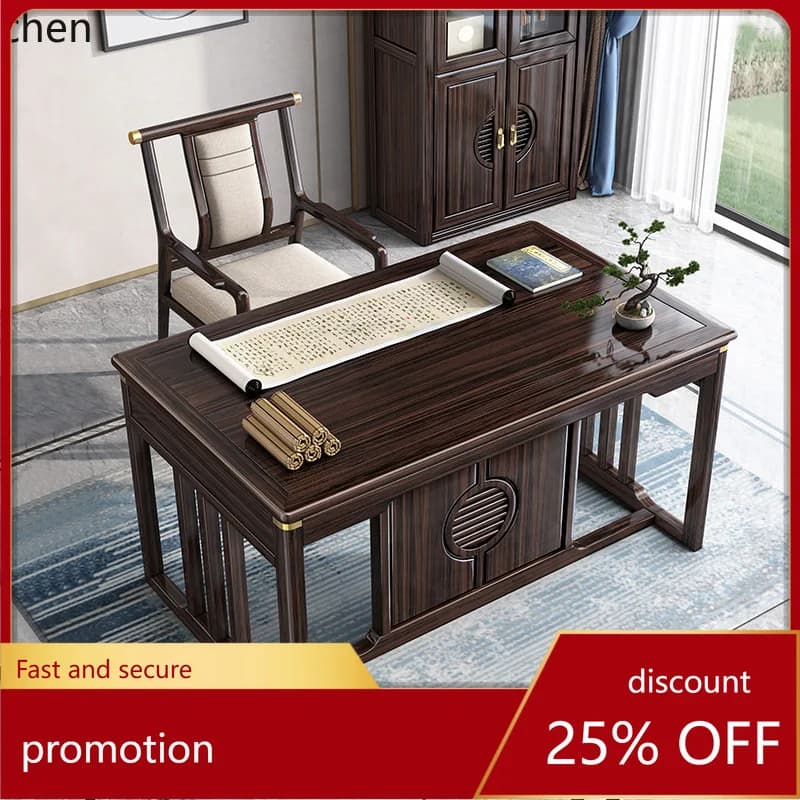 HXL Solid Wood Desk Office Desk Furniture Set Combination Ebony Wood Calligraphy Desk