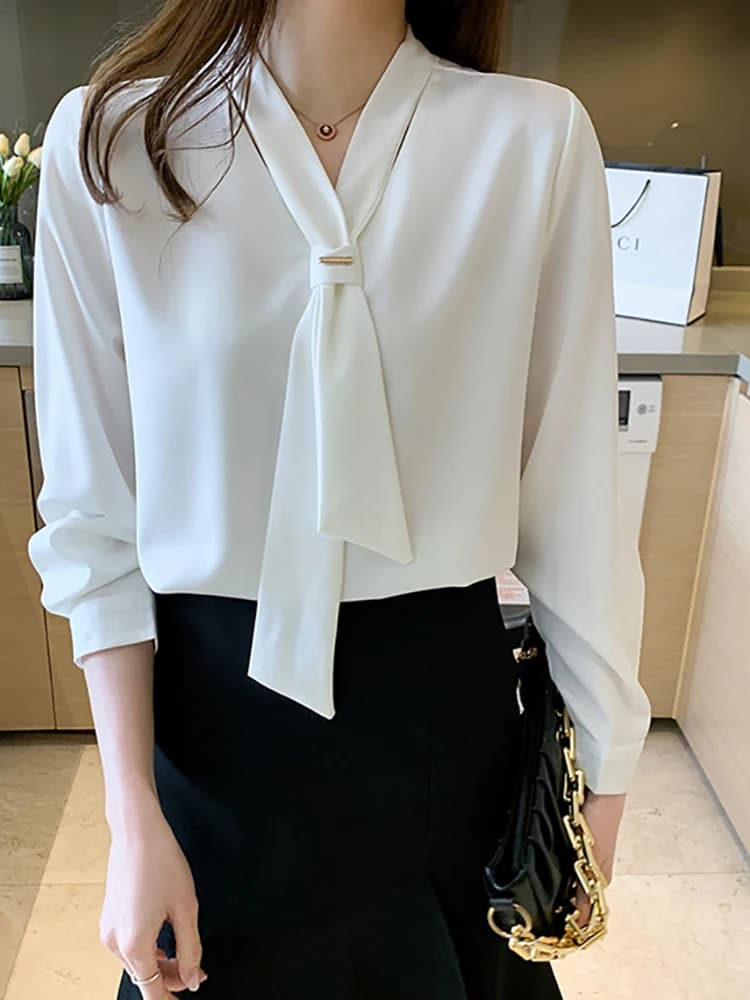 AOSSVIAO 2026 Primavera Camicetta Bianca da Donna, Top Femminile a Maniche Lunghe, Stile Casual Elegante, Blusa Larga da Donna