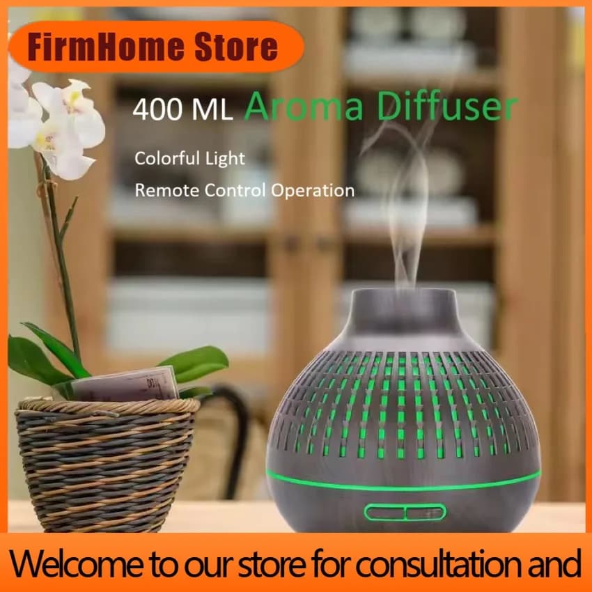 FirmHome Store400ML Wood Grain Humidifier Aroma Diffuser Atomizer Remote Control Household Humidifier Hydrating Instrument Deskt