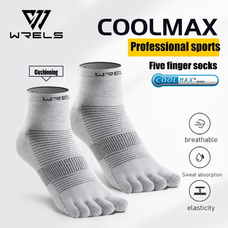 WRELS COOLMAX Calzini sportivi da esterno a cinque dita Traspiranti Prevenzione anti-vesciche Calzini sportivi da ciclismo in tinta unita ad asciugatura rapida
