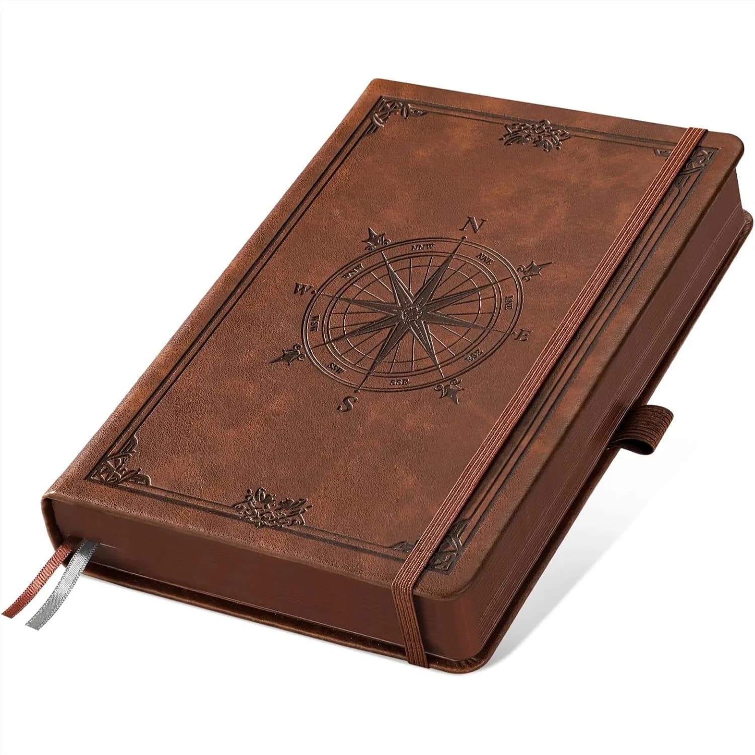 A5 Lined Notebook with 320 Numbered Pages, 100gsm Paper, Vintage Leather Hardcover for Writing Journal, 5.75'' x 8.38'' Brown