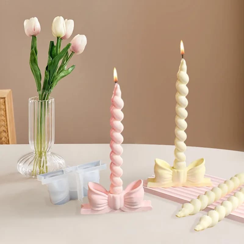 1pcs 3D Bow Candle Holder Mold ,DIY Gypsum Candelabra Decorative Ornaments Epoxy Resin Casting Mould Home Decoration