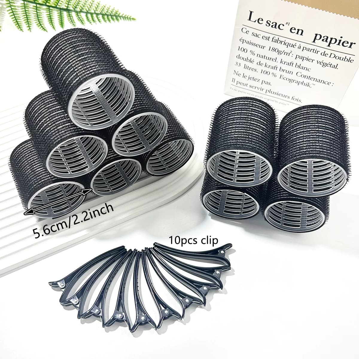 Kit per Arricciare i Capelli da Donna, 20 Pezzi: 10 Ferro Arricciacapelli Grandi Autoportanti + 10 Mollette per Capelli, Adatto per Capelli Lunghi, Medi, Corti, Spessi e Sottili