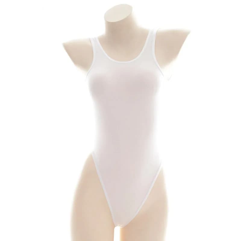Costume da Bagno Intero Trasparente Stile Anime per Studentesse, Body Aderente Giapponese Sexy, Costume Scolastico per Cosplay Femminile