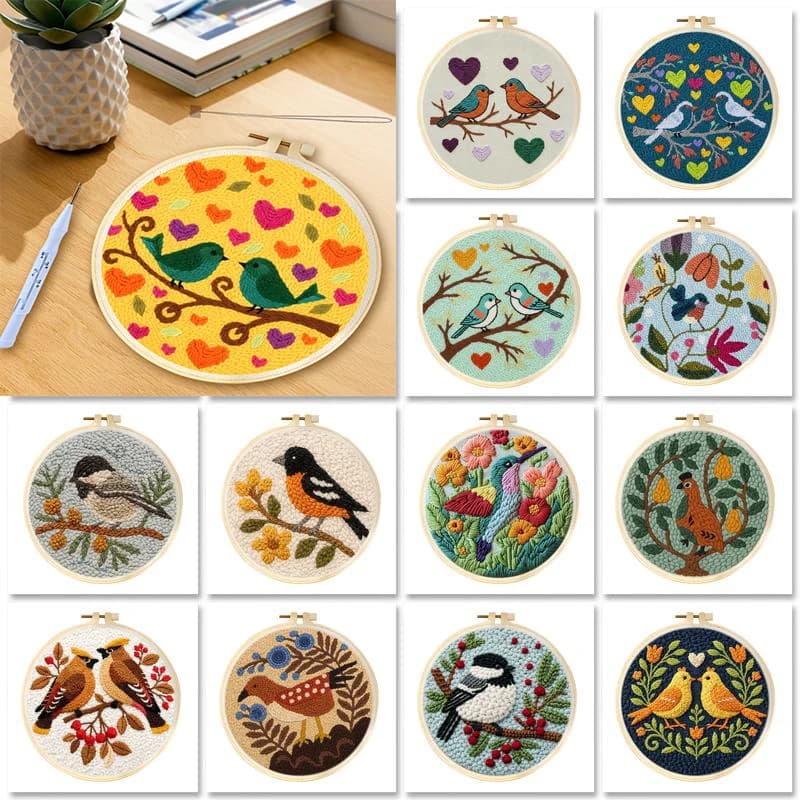 GATYZTORY Flower Birds Punch Needle Kits Painting Decor Embroidery Kit Punch Needle Kit For Beginners Modern Art Kits For Adults