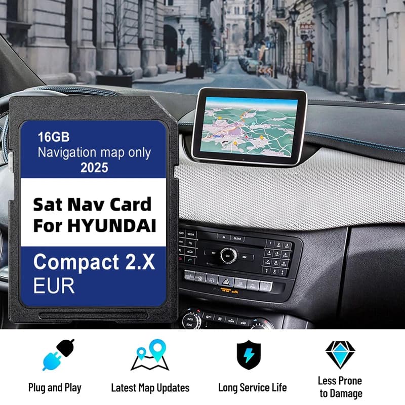 Aggiornamento Mappe Europa UK per Navigatore Sat Nav Hyundai H1/i20/Santa Fe/Grand Santa Fe/Tucson 2025, Sistema di Navigazione GEN2, Scheda SD 16GB GPS