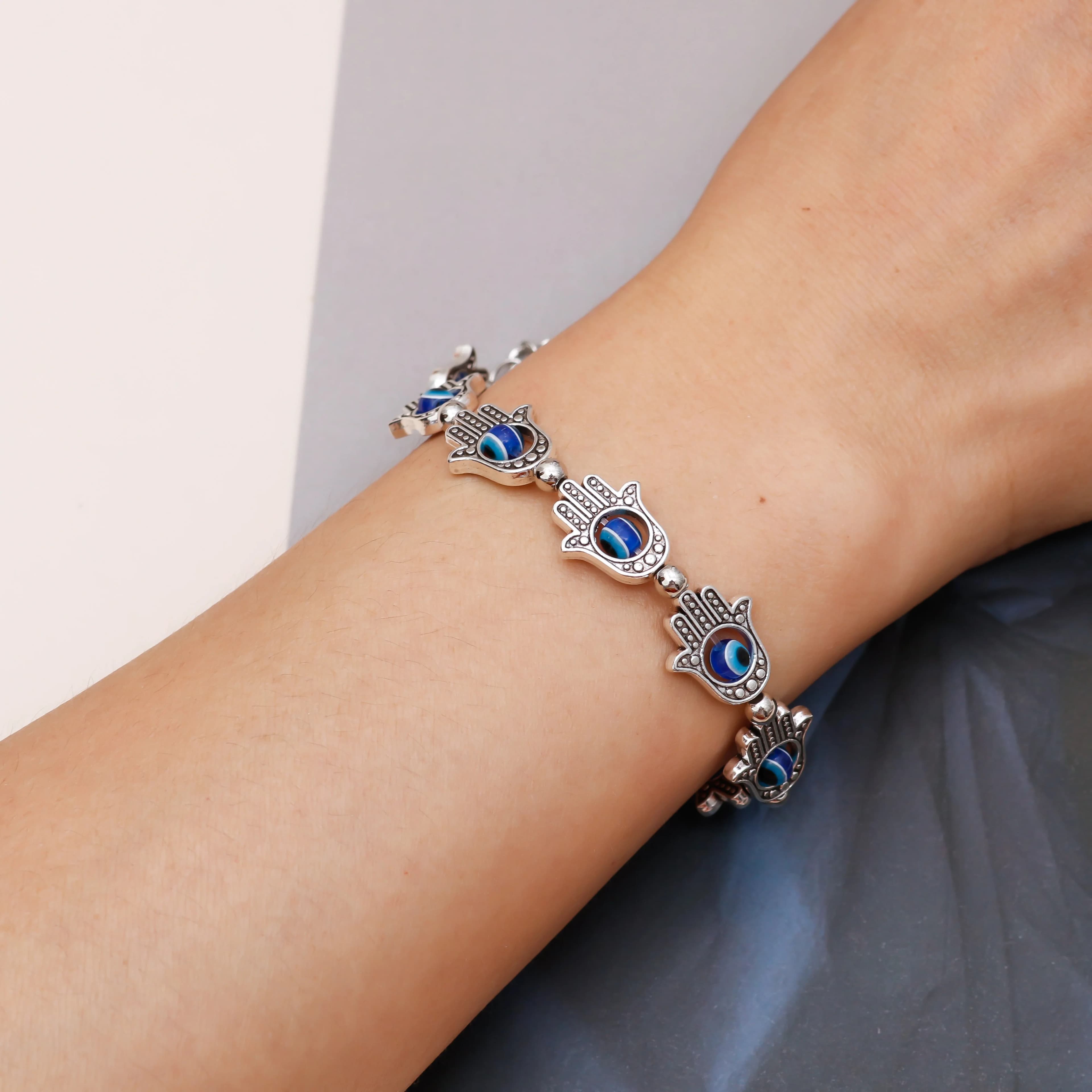 Braccialetti Vintage Hamsa Hand Fatima Evil Eye per gioielli da donna bohemien perline in pietra naturale braccialetti con ciondoli regalo di coppia