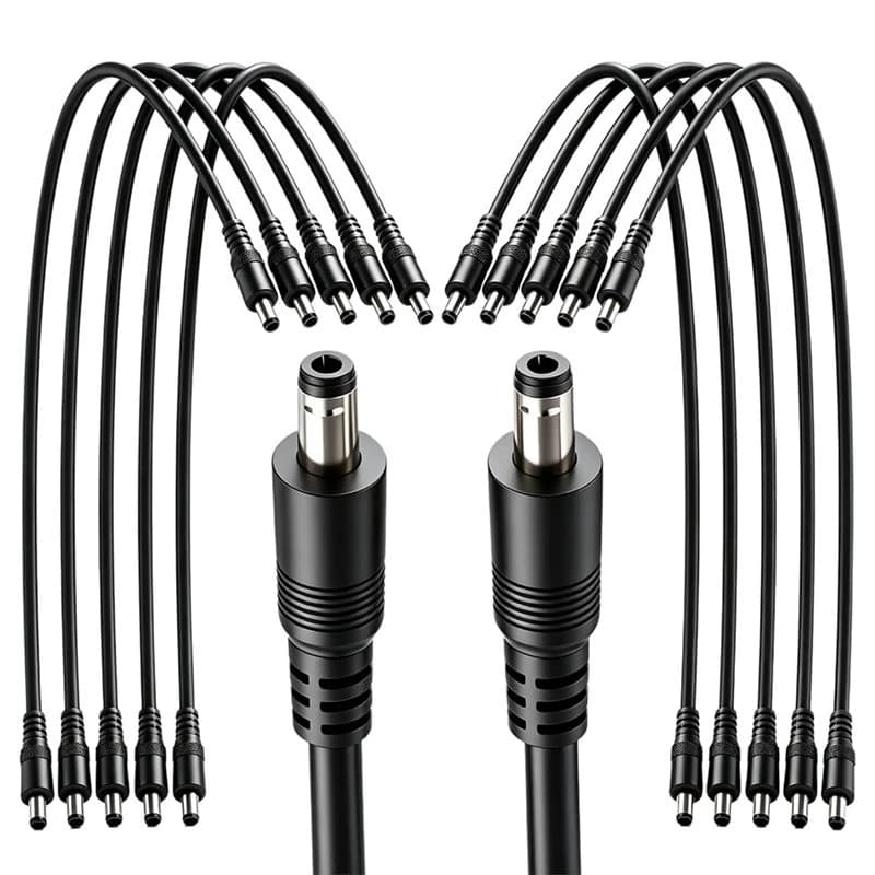 A97I-10Pcs 5.5Mmx2.1Mm DC Connector, 18 AWG 1.6Ft Male To Male 12V/24V DC Cable For Security Cameras