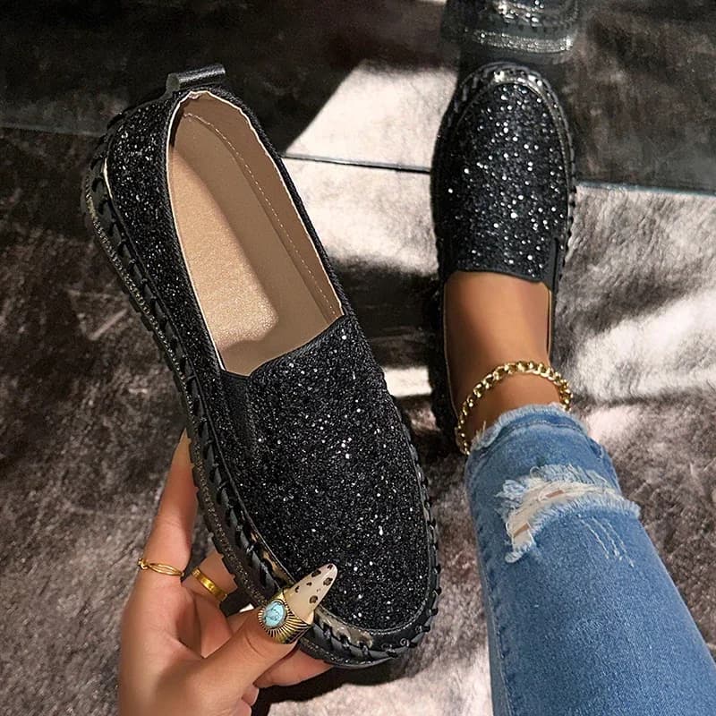 Scarpe basse da donna con strass Comfort suola spessa Slip on Scarpe casual Mocassini con plateau glitter oro argento moda donna
