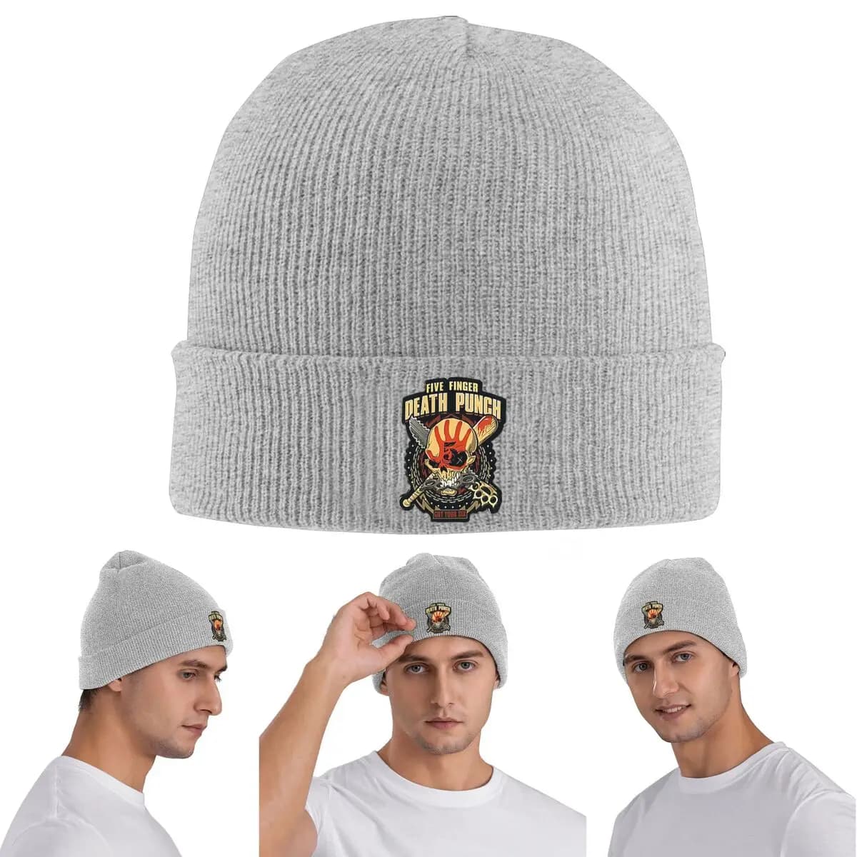 Berretto lavorato a maglia caldo con cinque dita Death Punch Cappello invernale con cofano lavorato a maglia Skullies Berretti Berretti Hip Hop per unisex