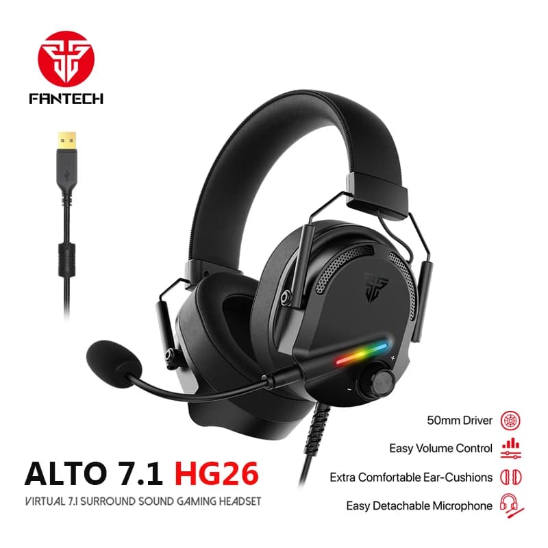 FANTECH ALTO 7.1 HG26 cuffie da gioco con cuffie USB RGB a canale virtuale 7.1 con microfono a cancellazione di rumore auricolari da gioco cablati