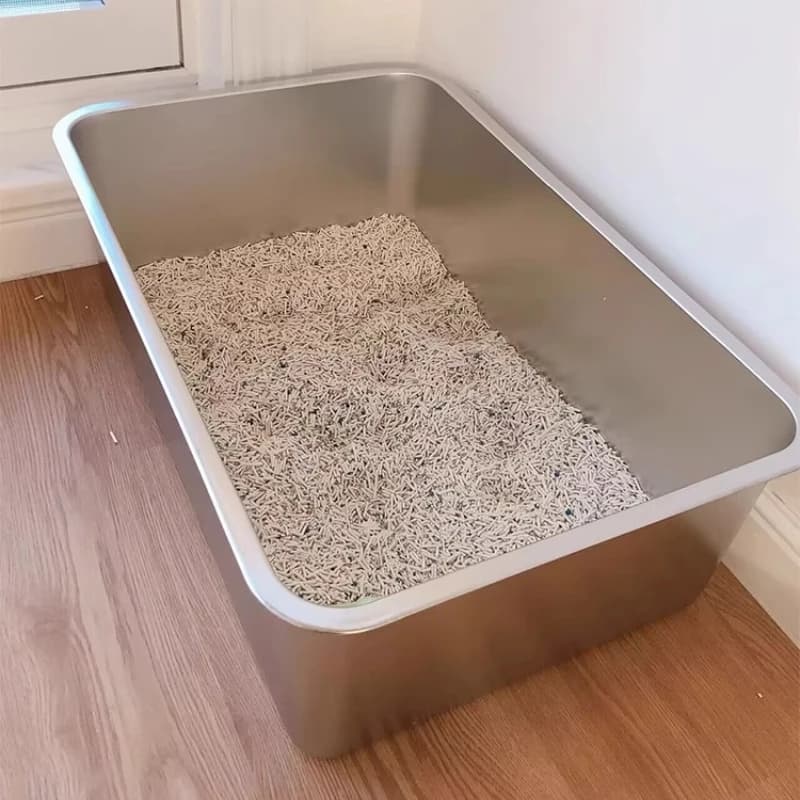 Grande lettiera per gatti con manici Sabbia per gatti durevole in acciaio inossidabile Spaziosa padelle per animali domestici dal design basso per accessori per animali domestici