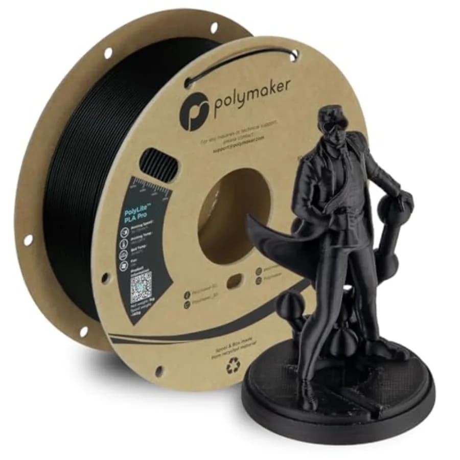 PLA PRO Filament 1.75mm, Tough and High Rigidity Black PLA Filament 1.75mm 1kg Cardboard Spool - PolyLite PLA PRO 3D Printer Fi