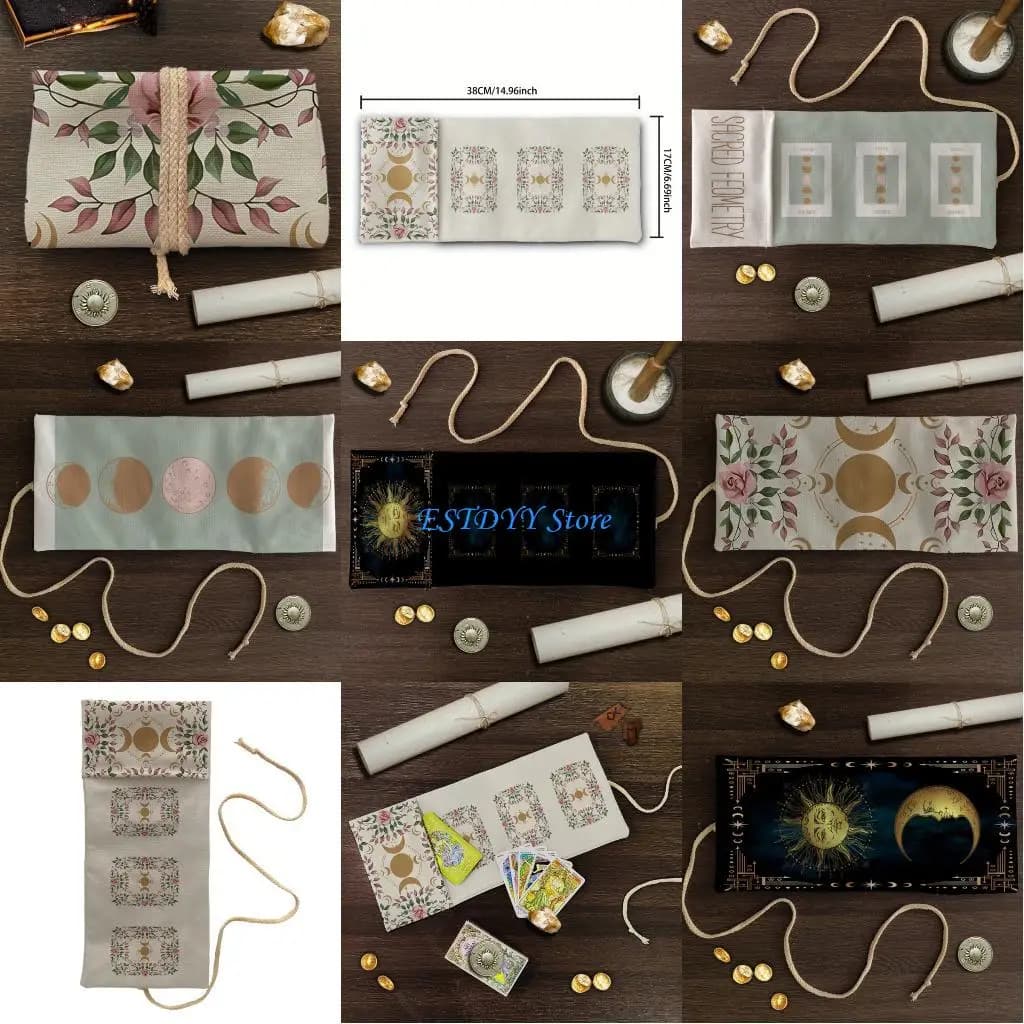 G6DE Printed Divination Storage Bag Washable Polyester Linen Foldable Portables For Tarots Decks And Cards Game