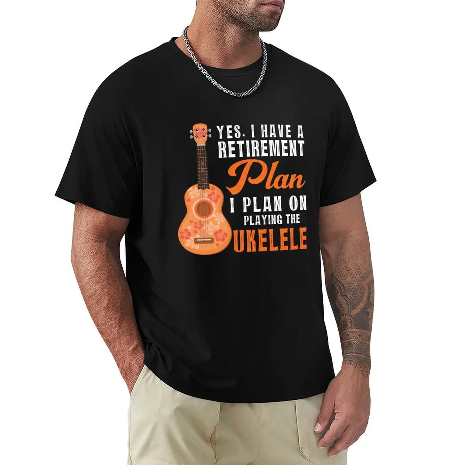 T-shirt per il tempo libero con stampa “Retirement Plan Playing the Ukulele”, maglietta leggera da lavoro