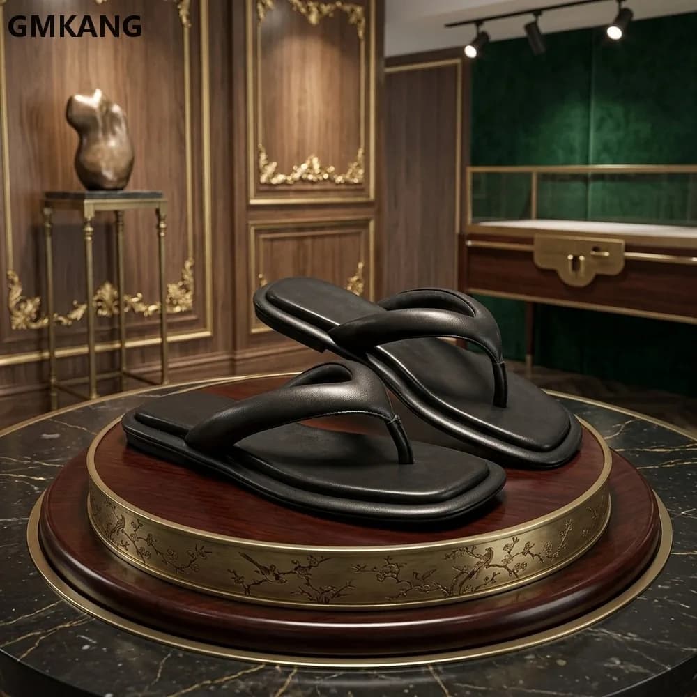 Summer Square Toe Platform Slippers for Women, Thick Sole Comfort Flat Sandals, Casual Slide Shoes for Beach & Daily Wear