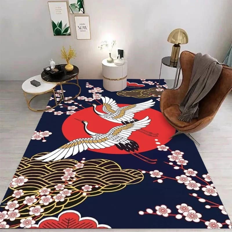 Crane and Koi Printing Fashion Animal Floor Mat Ukiyo-e Animals Surf Lion Art Carpets for Living Room Indoor Door Mats Area Rugs