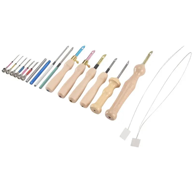 A67P-17 Piece Punch Needle Kit Punch Needle Embroidery Kits Wooden Handle Embroidery Pen