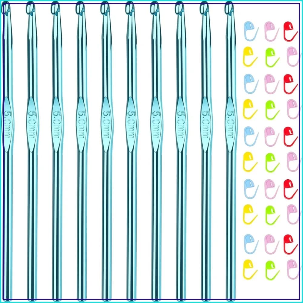 10pcs Size H/5.0mm Crochet Hooks Set with 30 Stitch Markers, Aluminum Needles for Beginners & Advanced, Learn to Crochet