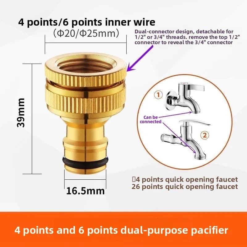 3/4 Inch Brass Threaded Hose Fittings , Garden Water Pipe Connector, High Pressure Washer Irrigation Watering Accessories