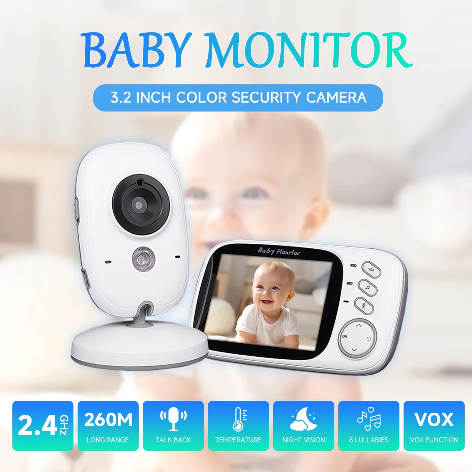Baby Monitor New surveillance camera Wifi VB603 3.2 inch LCD display Video intercom Digital cameras Security protection for Newborm