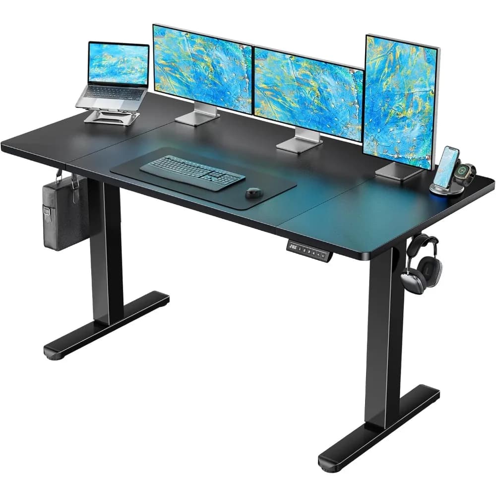 Scrivania elettrica da 55 x 24 pollici, tavolo regolabile in altezza con ganci per cuffie e gestione dei cavi, scrivania Sit to Stand up per Hom