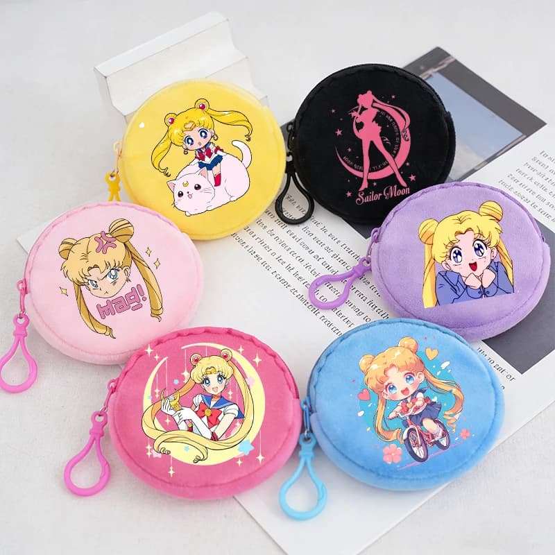 Portamonete Sailor Moon per Ragazze, Portafoglio Carino a Cartone Animato, Borsa Kawaii per Soldi, Borsa Rotonda Portatile con Cerniera, Mini Borsa Femminile per Cuffie