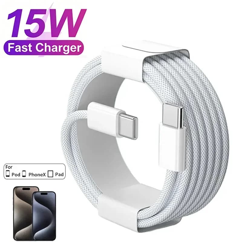 Cavo USB C a USB C da 15W per Ricarica Rapida PD, Cavo Intrecciato Doppio Type C per iPhone 17 16Pro Max/15/Plus, Xiaomi, OPPO