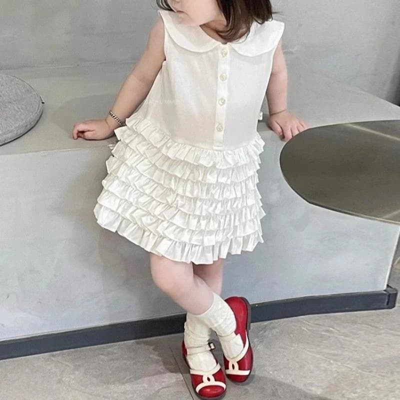 Abbigliamento per Bambini Estate 2025 Nuovo Dolce Completo Bianco con Colletto POLO, Gilet e Gonna a Pieghe per Bambine