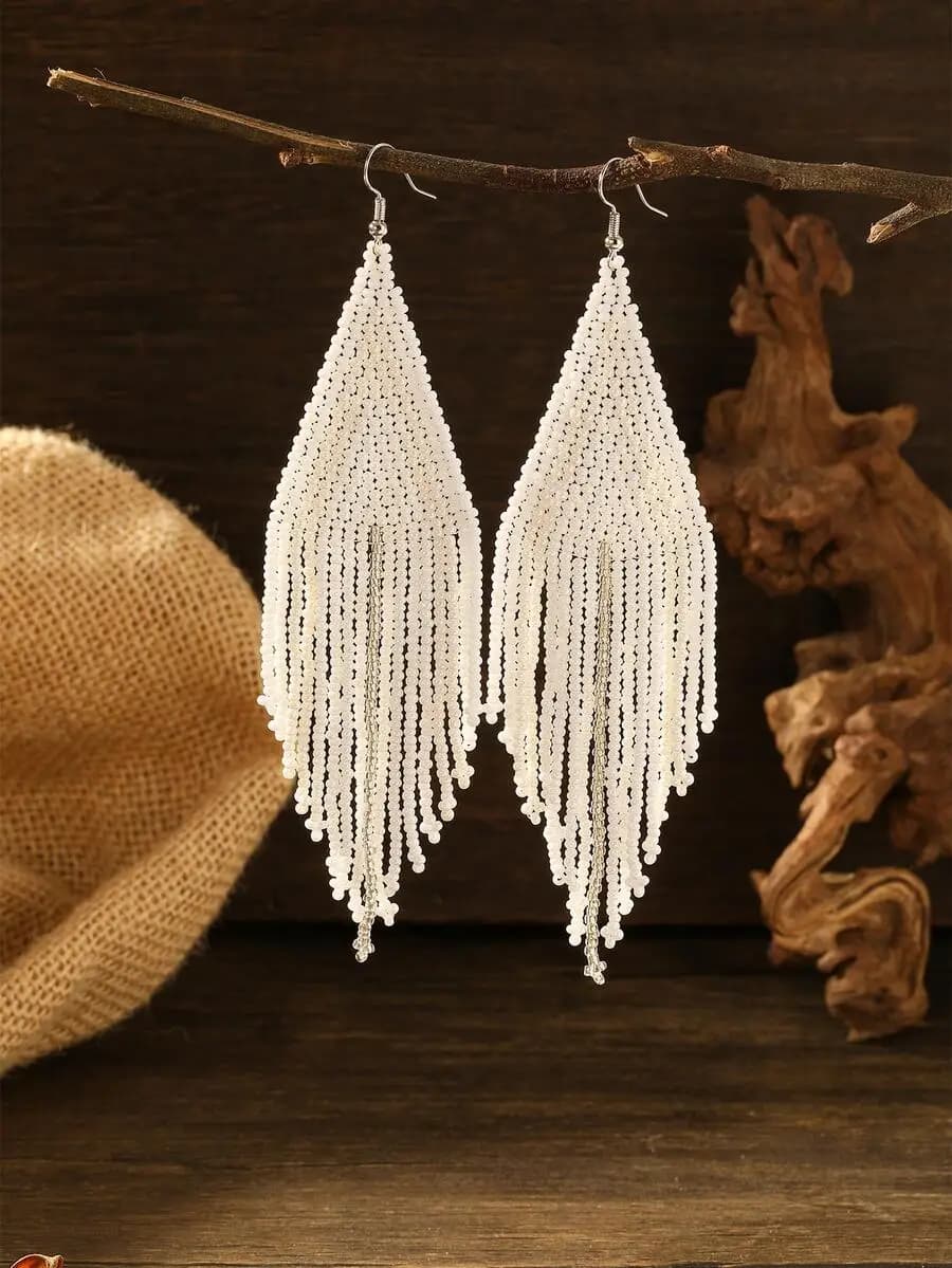 Beaded tassel drop earrings with elegant dangle design