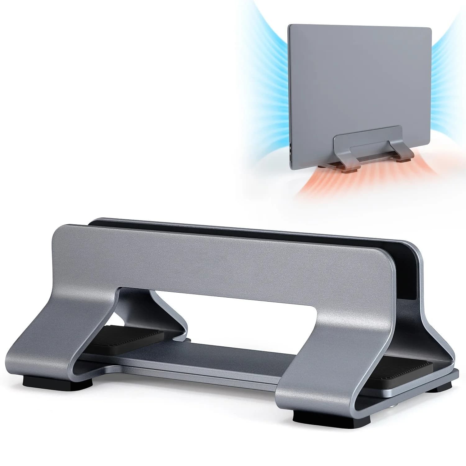 Supporto per laptop verticale Supporto per supporto per laptop in alluminio regolabile senza attrezzi Larghezza verticale da 0,35"-1,6" Supporto quasi tutti i laptop