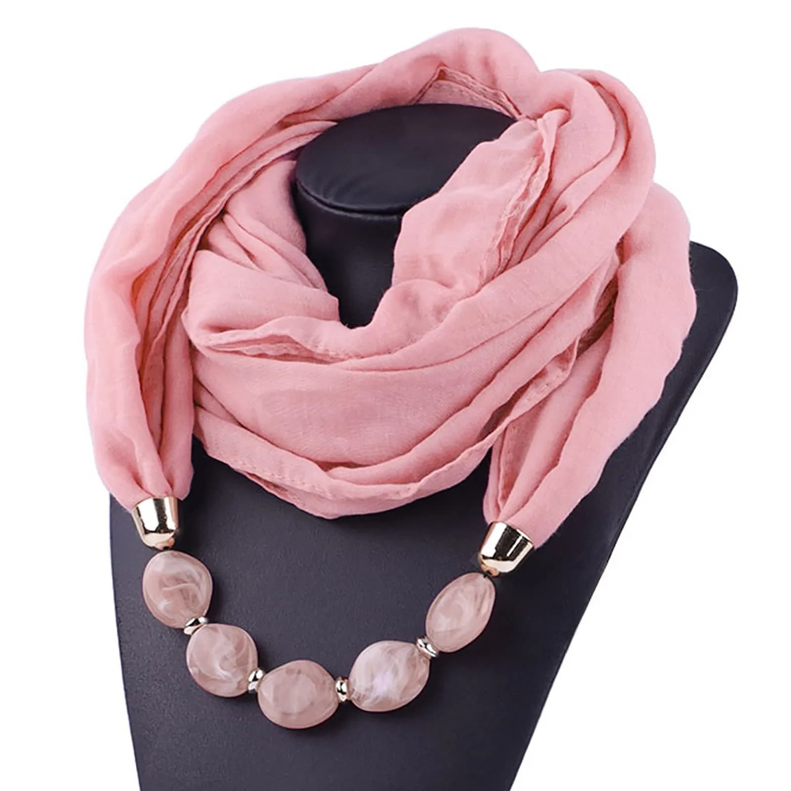 Scraf Collana da donna in cotone e lino Sciarpa con ciondolo Moda Stile etnico Collana morbida per le vacanze Collana in tinta unita Sciarpa al collo