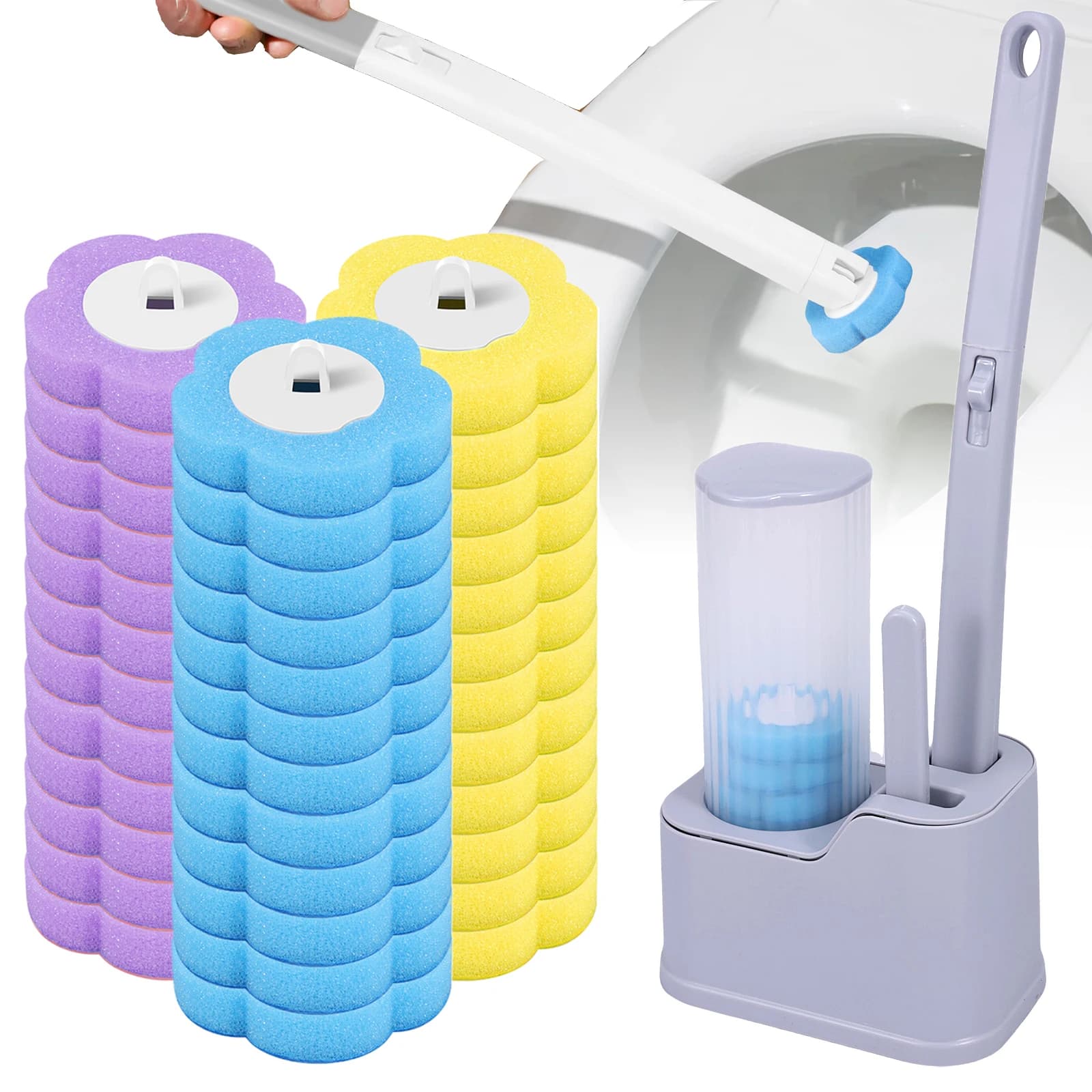36 pezzi kit di pulizia per scopino usa e getta testa di ricambio manico lungo accessori per attrezzi da bagno per WC