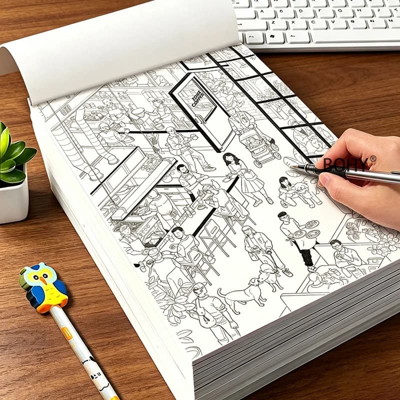 1 Adult Decompression Immersive Line Drawing Book, Include Patterns As Home Rooms, and Cozy Cottages, with A Total of 24 Pages