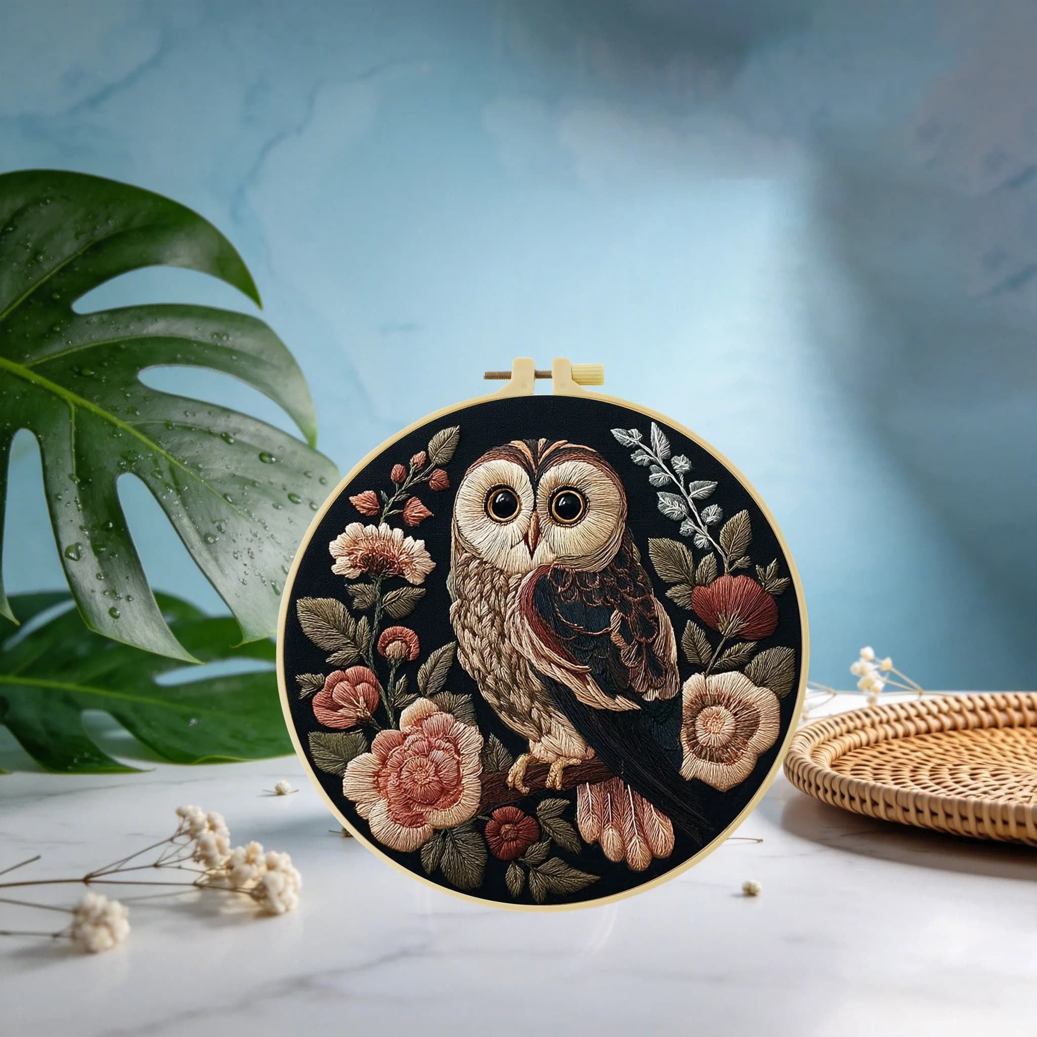 1 pz 20x20CM/15x15CM Kit Ricamo Gufo su Carta Solubile in Acqua, Kit Iniziale Fai da Te per Punto Croce, Arte del Cucito per Regalo