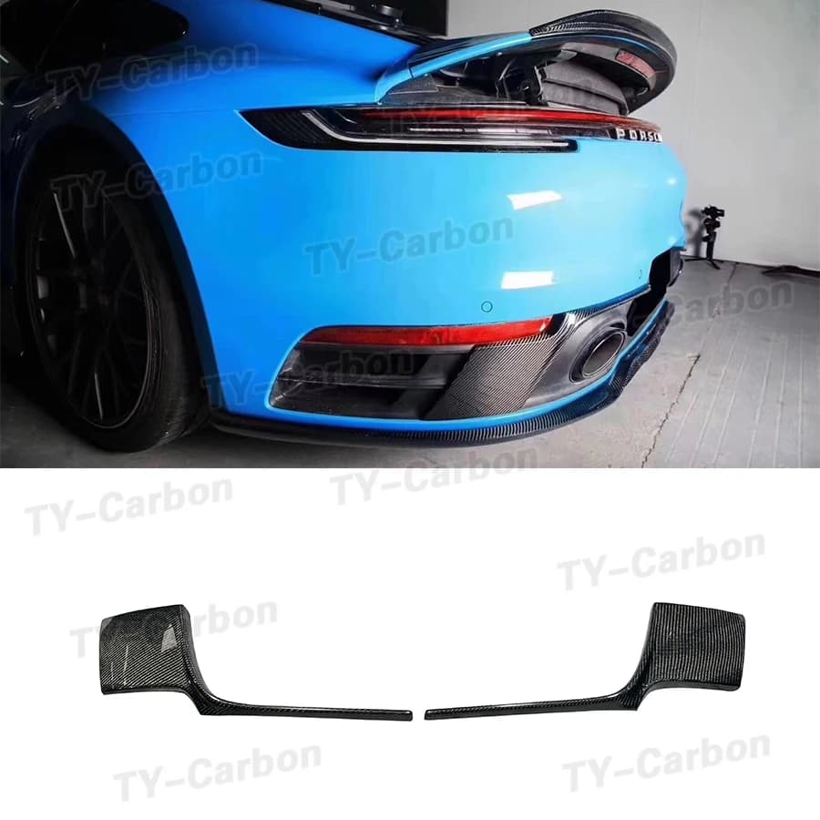 For Porsche Carrera 992 Carbon Fiber Rear Bumper Side Spoiler Cover Car Boot Exhaust Guard Plate Splitter Lid Body Kit 2019-2022