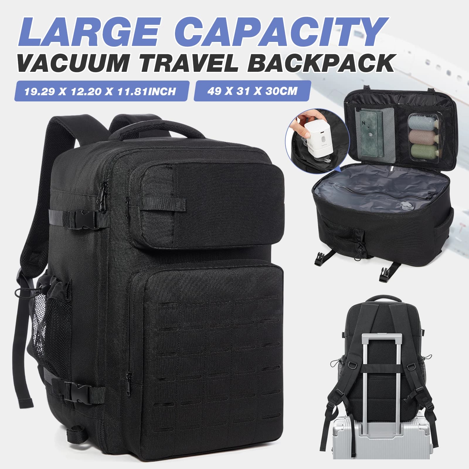 Vacuum Compression Backpack Hiking Backpack Men Vacuum Backpack with Pump Carry-on Luggage Large Capacity Casual Travel Backpack