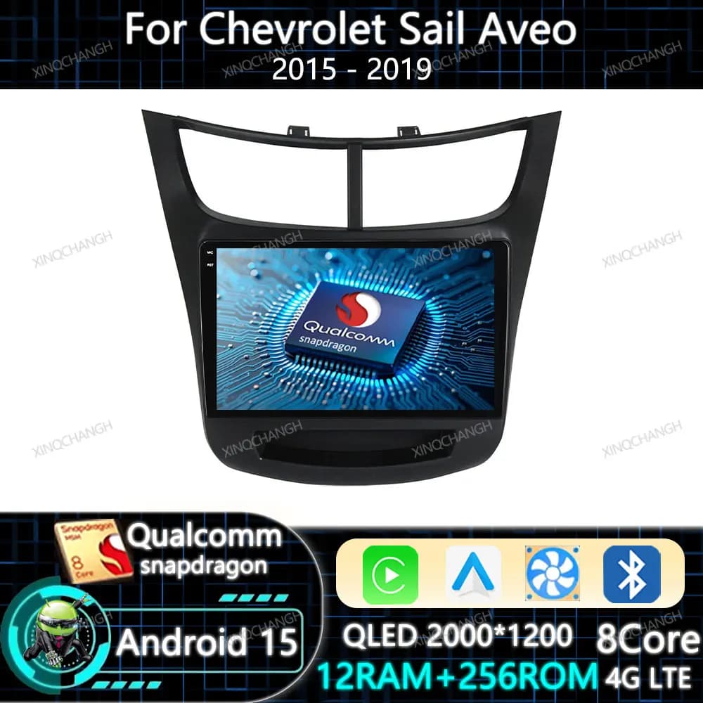 Android 15 Car Radio Carplay Auto For Chevrolet Sail Aveo 2015 - 2019 Head Unit 4G LTE 5G WIFI Multimedia Video Player BT GPS