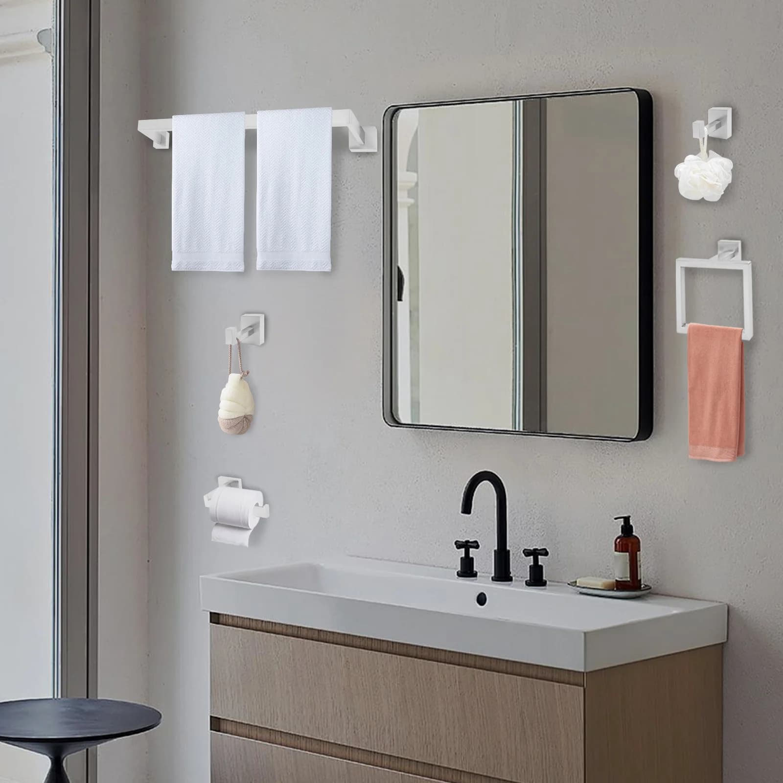 Set portasciugamani da bagno da parete in metallo premium da 15 pezzi: design moderno, facile installazione, salvaspazio