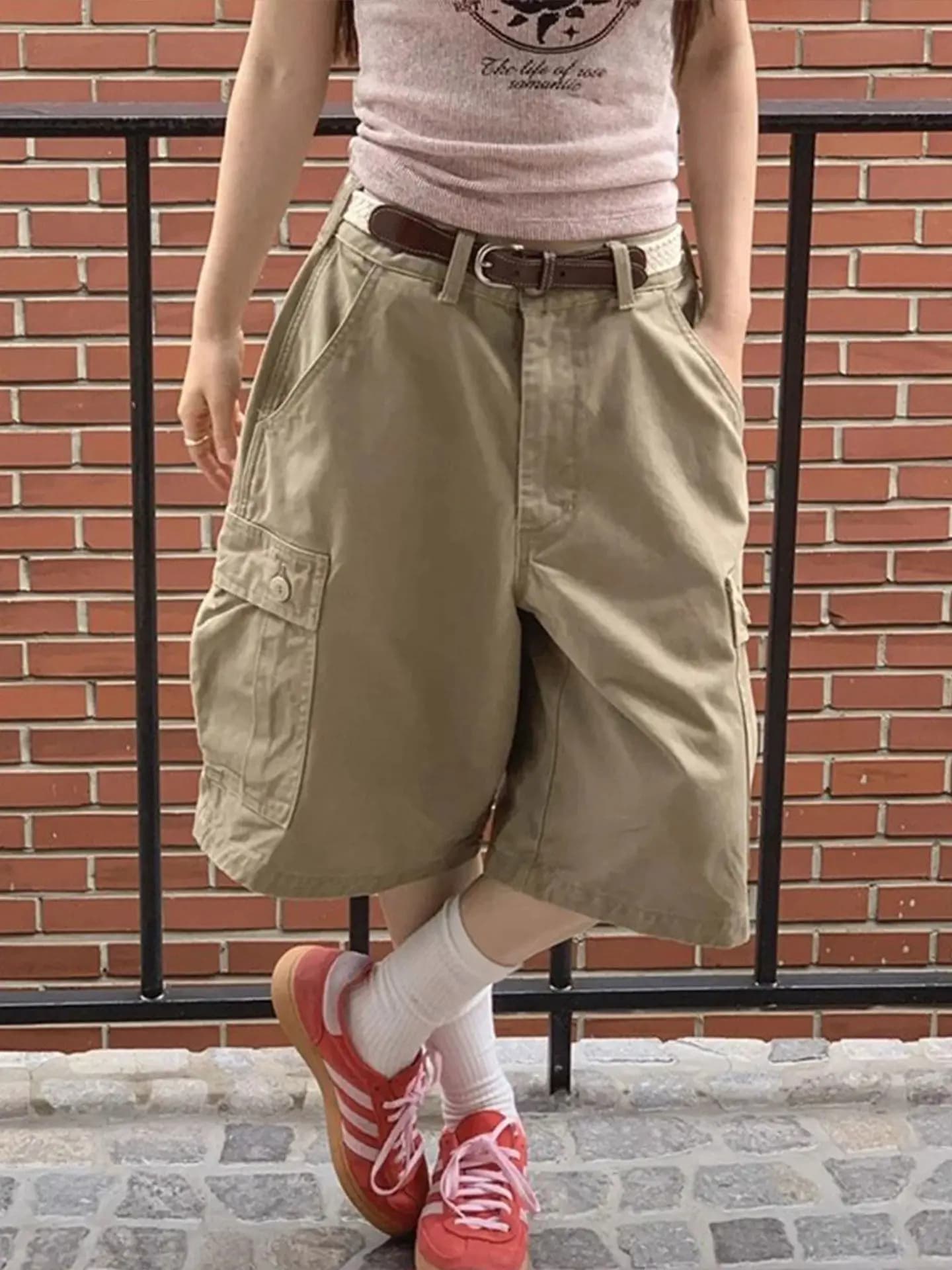 High Waist Pleated Denim Jeans Women's Summer Fashionable Straight Leg Multi-Pocket Workwear Seven-Foot Pants