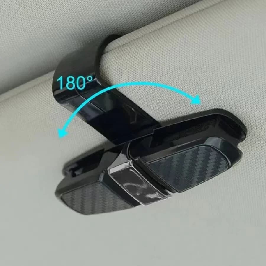 Clip per occhiali da sole da auto in fibra di carbonio, multifunzione, con doppio clip per occhiali e porta carte, design creativo per auto.