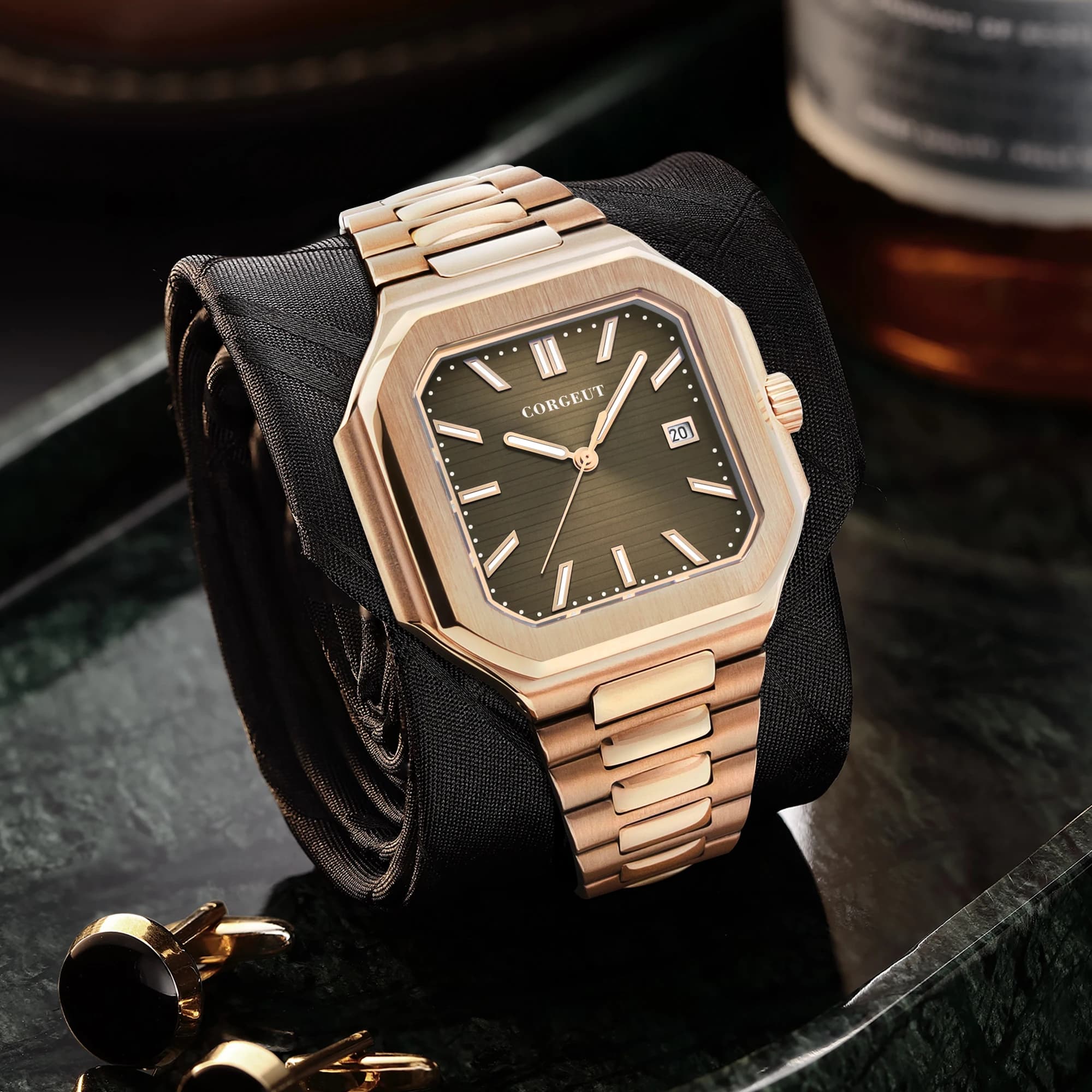 Corgeut 6032 Square Stainless Steel 44.5mm Watch - Sapphire, NH35 Automatic, 5BAR Water Resistant, Date