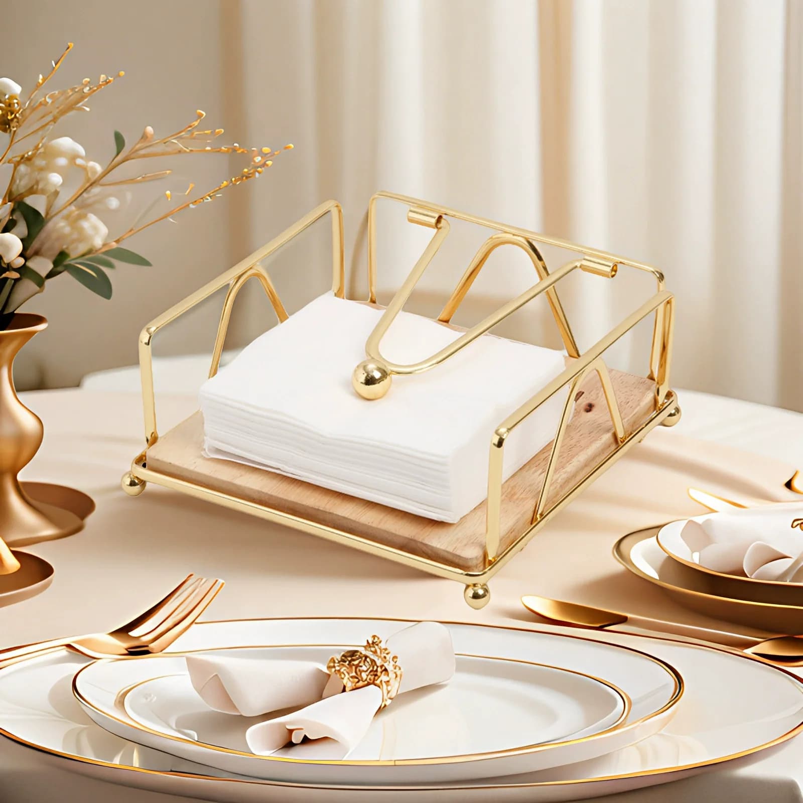 1pc Flat Metal Napkin Holder, Modern Design Napkin Holder for Kitchen & Dinning Table, Napkin Holder with Weighted Arm